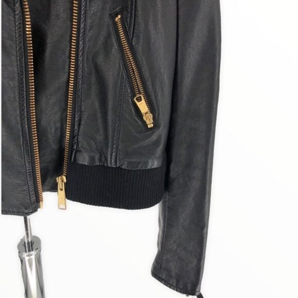 Free People Faux Leather Moto Jacket Zip Up Black - Picture 9 of 15